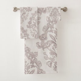 Sanftes Taupe-Damask Wasserfarbe Klassisches Flora Badhandtuch Set