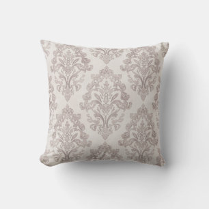 Sanftes Taupe-Damask Wasserfarbe Klassisches Flora Kissen