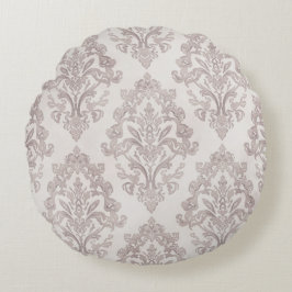 Sanftes Taupe-Damask Wasserfarbe Klassisches Flora Rundes Kissen