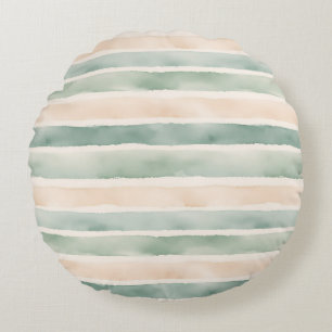Sanftes Wasserfarb-Aquarell in Salbeigrün und Pfir Rundes Kissen