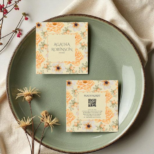 Sanftgelbe grüne Blume Florist Quadratische Visitenkarte