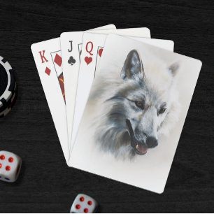 Sanftrealistische majestätische Weißwolf-Porträt Spielkarten