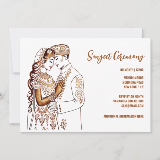 Sangeet Henna bride Bräutigam Mehndi Mindi Hindi Einladung (Vorderseite)