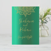 Sangeet Indian Style Green Gold Color Modern Einladung (Stehend Vorderseite)