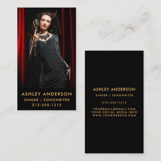 Sänger-Musiker-volles Fotopromo-Gold Visitenkarte (Vorne/Hinten)