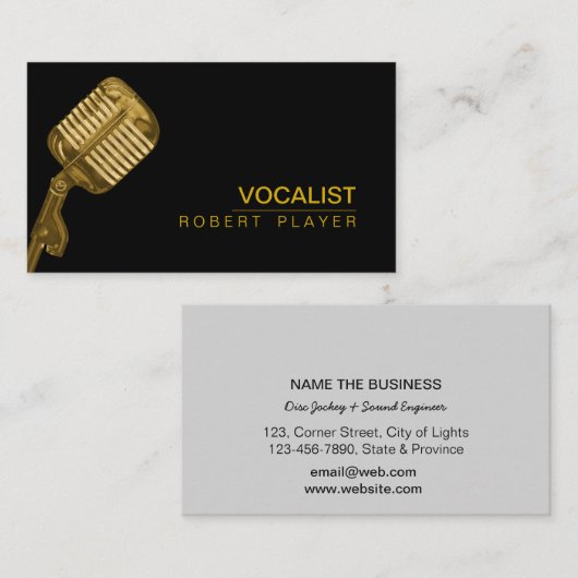 Sänger-Sänger DJ-Musik-Lehrer-Mikrofon-Gold Visitenkarte (Vorne/Hinten)