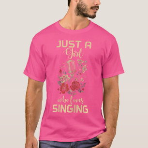 Sänger Vintage-Mikrofon Blumen singendes Mädchen C T-Shirt
