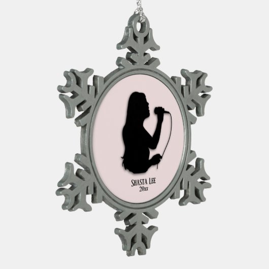 Sängerin Rosa Persönlicher Name und Datum Schneeflocken Zinn-Ornament (Links)