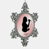 Sängerin-rosa persönlicher Name und Datum Schneeflocken Zinn-Ornament (Links)