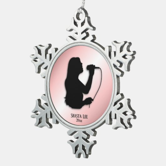 Sängerin-rosa persönlicher Name und Datum Schneeflocken Zinn-Ornament (Rechts)