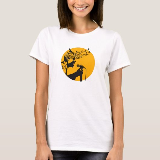 Sängerin Silhouette mit Vögeln T-Shirt (Vorderseite)