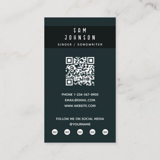 Sängermusiker Foto Black & White Modern Music Visitenkarte (Rückseite)