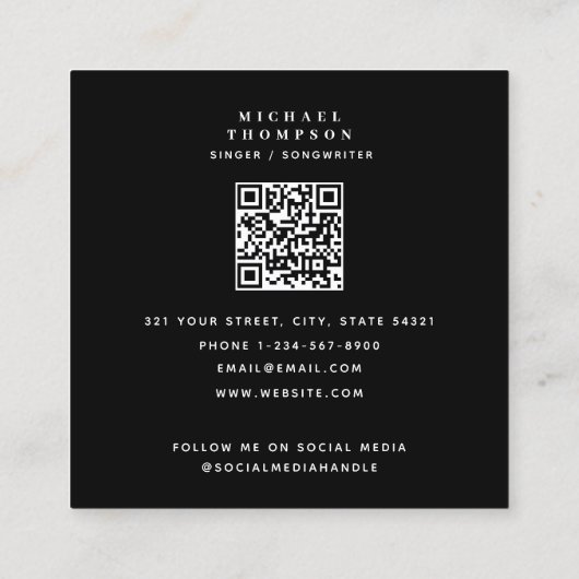 Sängermusiker Foto Performer QR-Code Quadratische Visitenkarte (Rückseite)