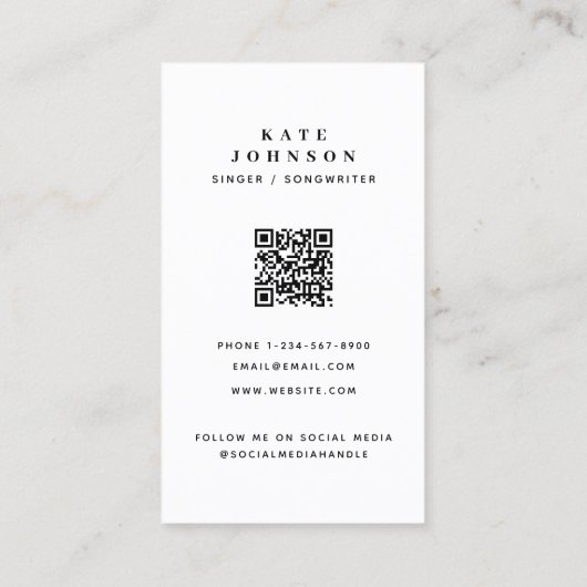 Sängermusiker Foto Social Media QR-Code Visitenkarte (Rückseite)