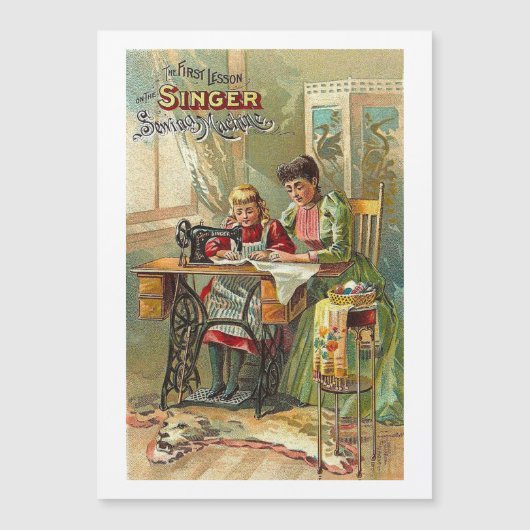 Sängernähmaschine "Die erste Lektion" Viktorianisc Magnetkarte (Vorderseite)