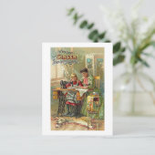 Sängernähmaschine und "Die erste Lektion" Postkarte (Stehend Vorderseite)