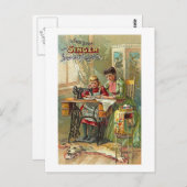 Sängernähmaschine und "Die erste Lektion" Postkarte (Vorne/Hinten)