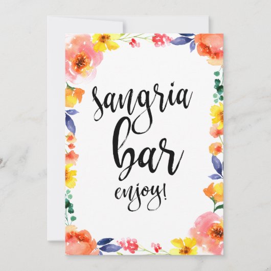Sangria Bar Affordable Boho Floral Wedding Sign (Vorderseite)