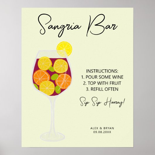 Sangria Bar Wedding, Brautparty oder Party Menü Poster (Vorne)