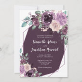 Sangria Dark Lila Floral Geometric Wedding | Einladung (Vorderseite)