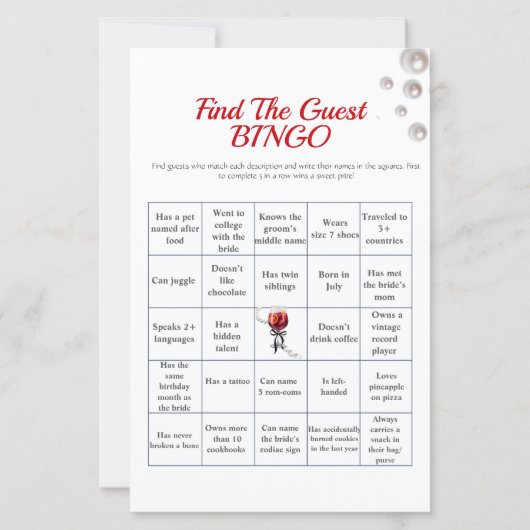 Sangria Finden Sie das Brautparty Bingo Game (Vorderseite)