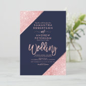 Sangria Glitzer typografie Marine blaue Hochzeit Einladung (Stehend Vorderseite)