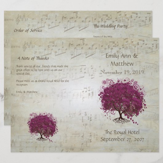 Sangria Heart Leaf Tree Wedding Programs (Vorne/Hinten)