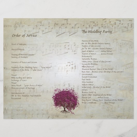 Sangria Heart Leaf Tree Wedding Programs (Rückseite)
