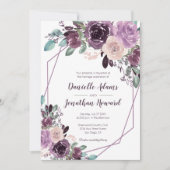 Sangria Lila Floral Geometric Wedding | Einladung (Vorderseite)