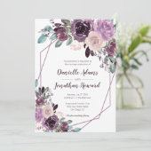 Sangria Lila Floral Geometric Wedding | Einladung (Stehend Vorderseite)