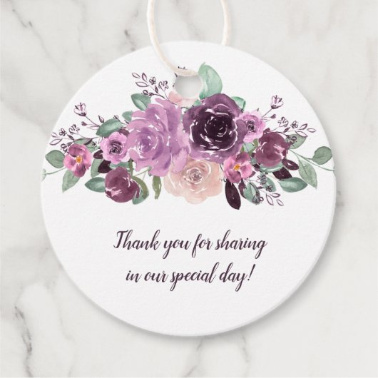 Sangria Lila Mauve Floral Round Wedding | Geschenkanhänger (Vorderseite)