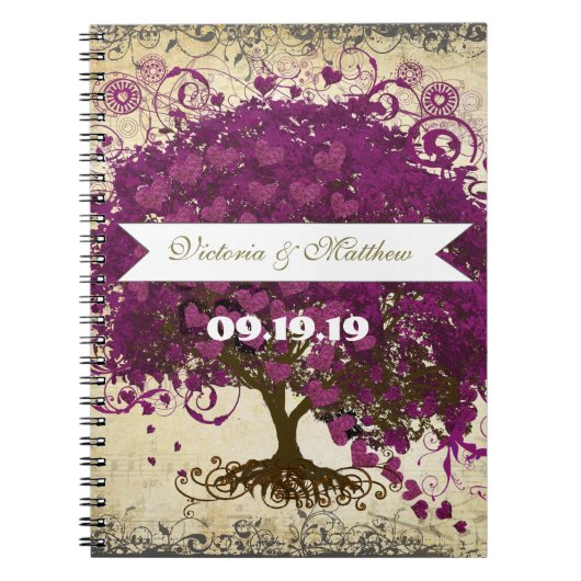 Sangria Magenta Lila Heart Leaf Wedding Notizblock (Vorderseite)