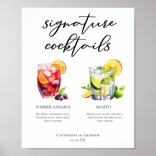 Sangria Mojito Signature Cocktails Custom Menu Poster (Vorne)