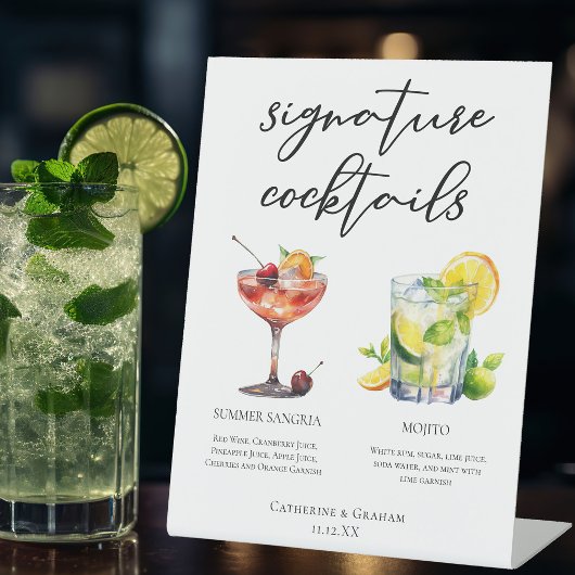 Sangria Mojito Signature Cocktails Hochzeitmenü Sockelschild