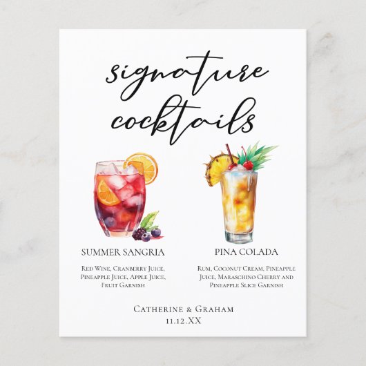 Sangria Pina Colada Unterschrift Cocktails Menü (Vorderseite)