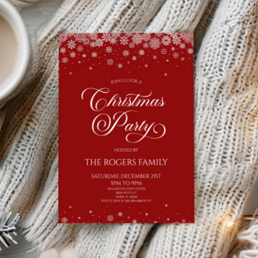 Sangria Red Snowflake Winter Christmas Party Einladung