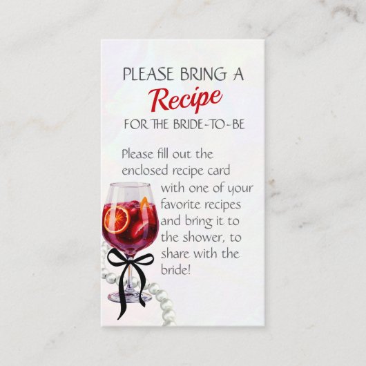 Sangria & Sass Recipe Anfrage Brautparty Begleitkarte (Vorderseite)
