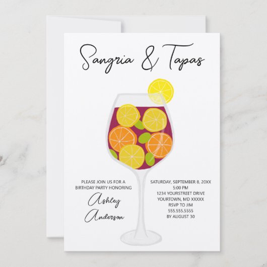 Sangria & Tapas Spanischer Cocktail Geburtstag Einladung (Vorderseite)