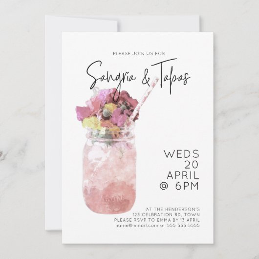 Sangria & Tapas Summer Cocktail Party Bright Pink Einladung (Vorderseite)