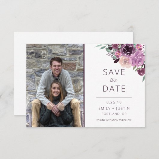 Sangria und Mauve Rose Foto Save the Date | (Vorne/Hinten)