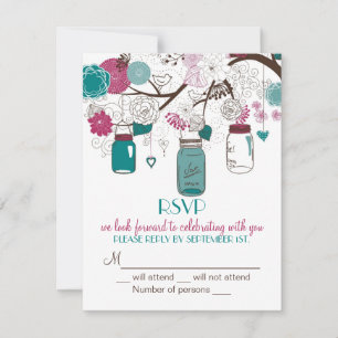 Sangria- und Türkis-Mason-Gläser RSVP Hochzeits-Ei Karte