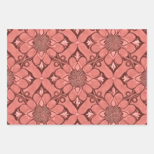 Sangria Viktorianische Blume Lattice Design Style Geschenkpapier Set (Vorderseite 3)