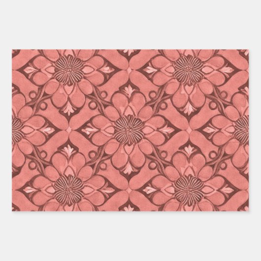 Sangria Viktorianische Blume Lattice Design Style Geschenkpapier Set (Vorderseite 2)