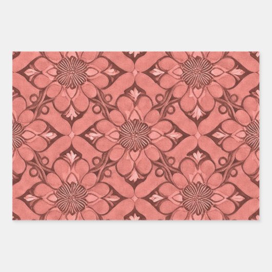 Sangria Viktorianische Blume Lattice Design Style Geschenkpapier Set (Vorderseite)