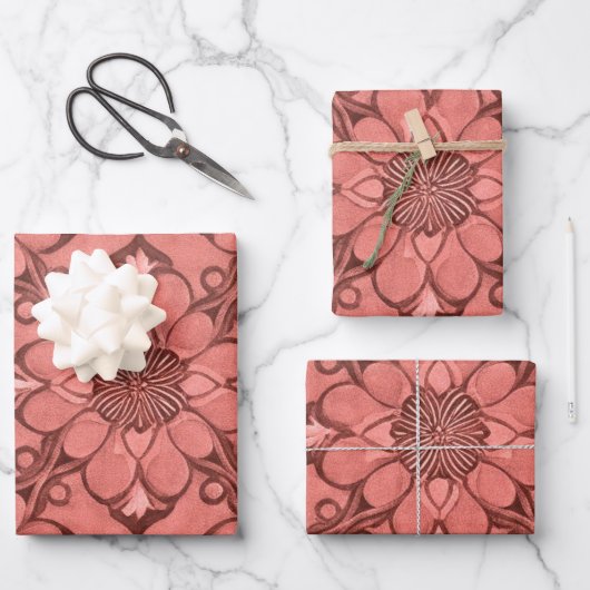 Sangria Viktorianische Blume Lattice Design Style Geschenkpapier Set (Vorderseite)