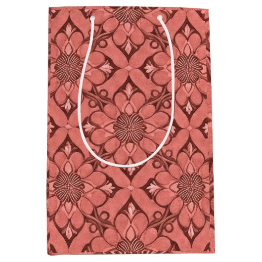 Sangria Viktorianische Blume Lattice Design Style Mittlere Geschenktüte (Vorderseite)