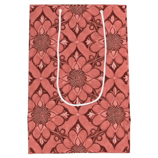 Sangria Viktorianische Blume Lattice Design Style Mittlere Geschenktüte (Rückseite)