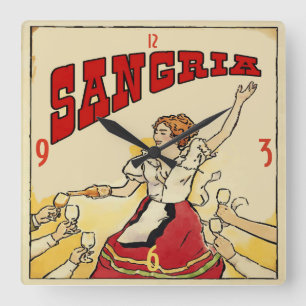 Sangria Wein Vintager Stil Quadratische Wanduhr