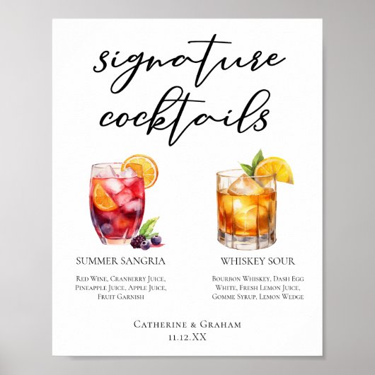 Sangria Whiskey Sour Signature Cocktails Menü Poster (Vorne)