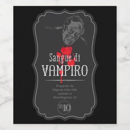 Sangue di Vampiro Set für Lebensmittel und Getränk Weinetikett (Einzelnes Label)